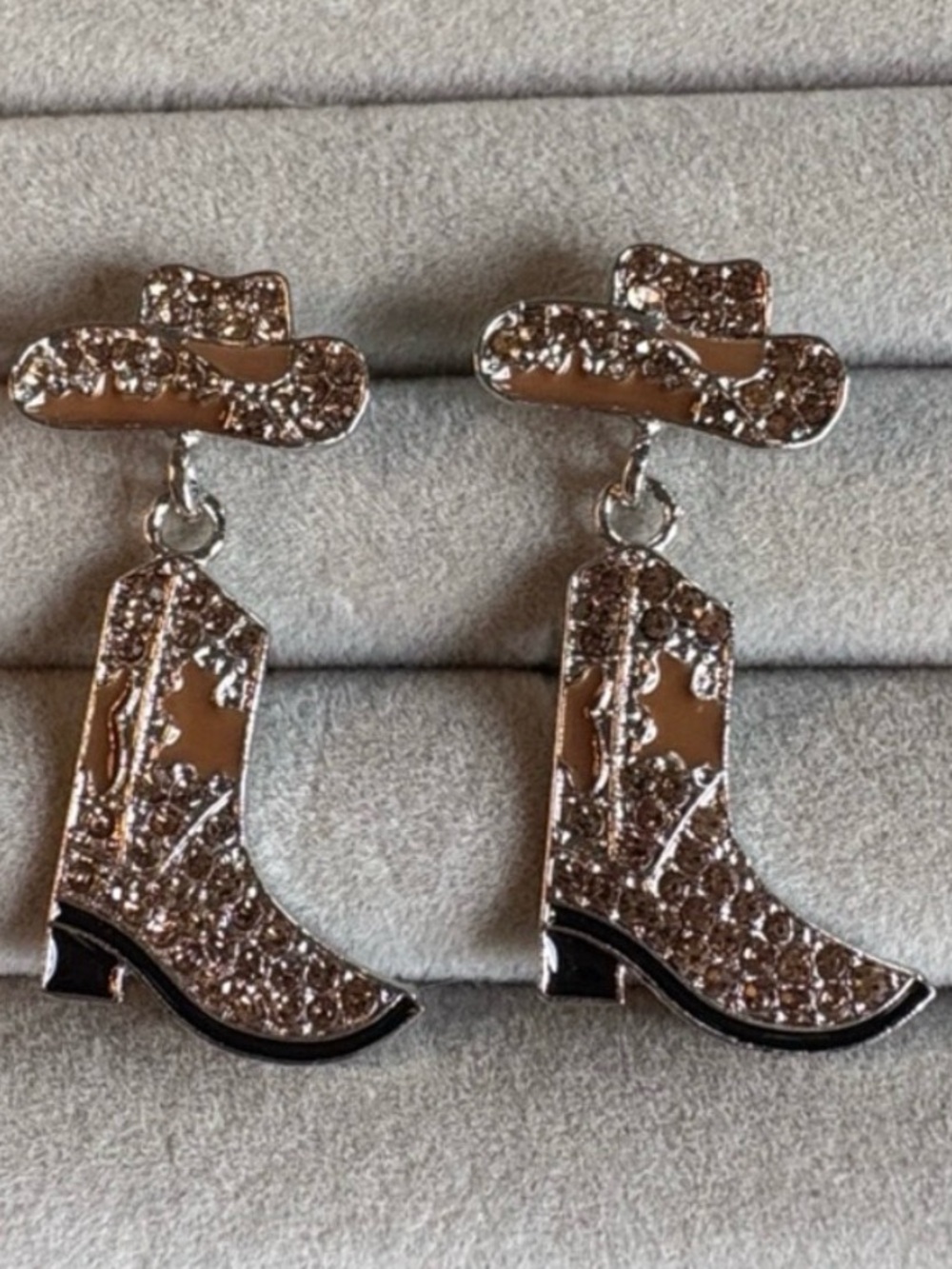Cowgirl Cowboy Boot Dangle Earrings - Rhinestone